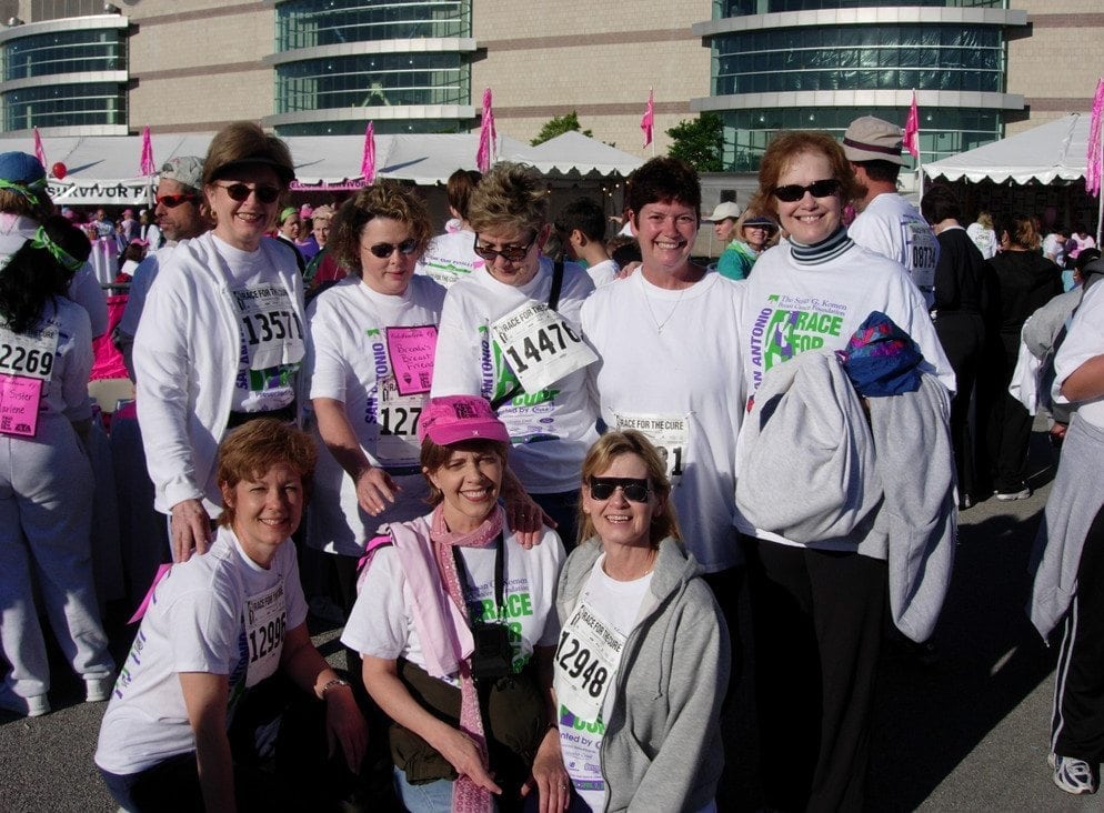 “Brenda’s Breast Friends” at the Race for the Cure. I’m the one in the wig and the pink hat.