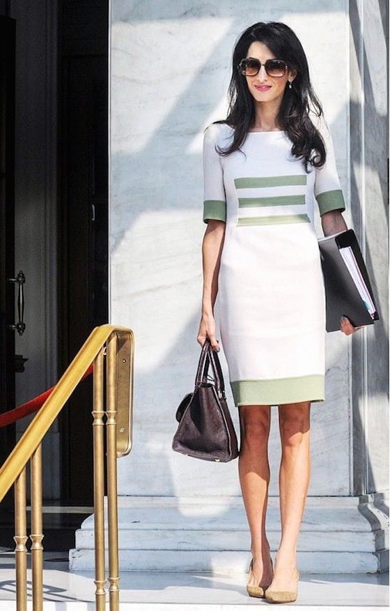 Amal Clooney in Cream and Green Dress