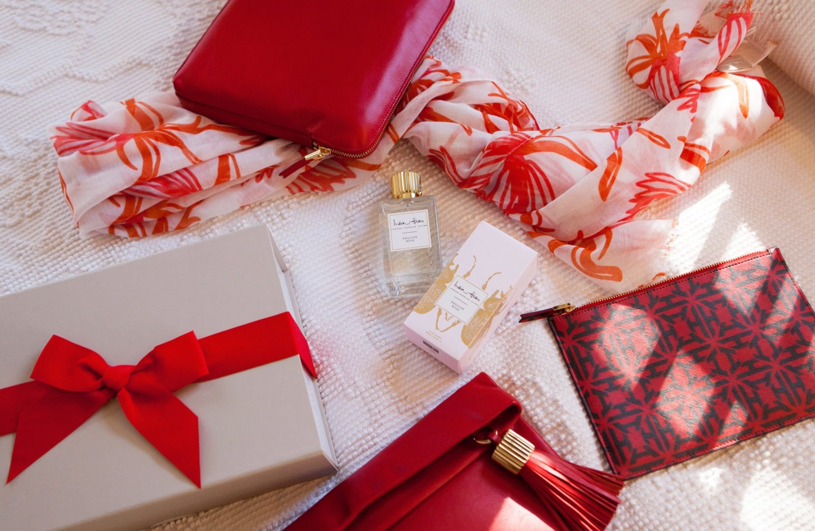 Serious Affair Gift Box: Insider in red, Crown Imperial Scarf, Flat Stanley pouch, Carmen Clutch and Eau de Parfum