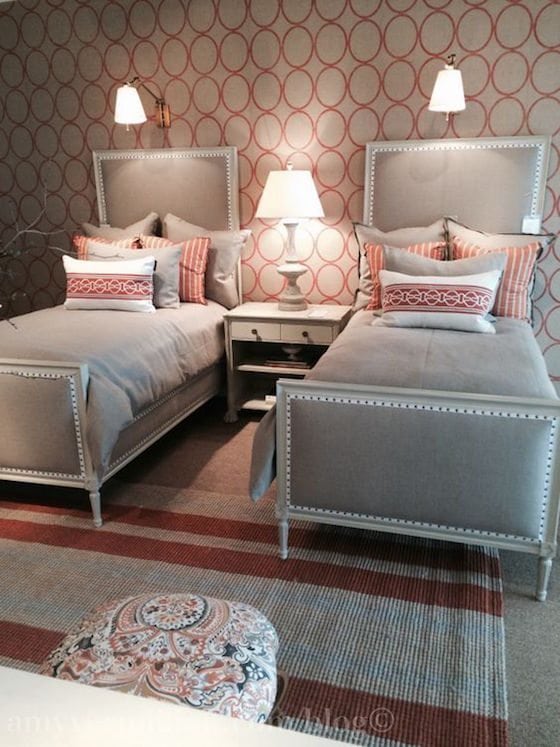 Coral and Gray Twin Beds