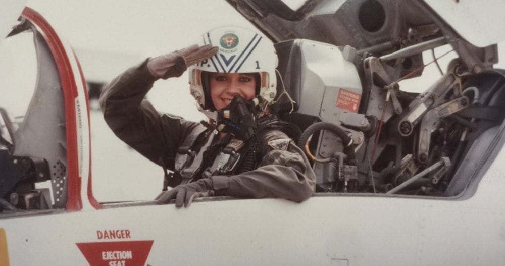 BRENDA COFFEE, AGE 24, AS A JOURNALIST, FLYING IN AN AIR FORCE FIGHTER JET. ©1010ParkPlace, 2018.