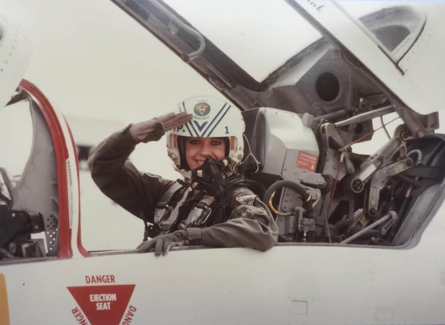 BRENDA COFFEE, AGE 24, AS A JOURNALIST, FLYING IN AN AIR FORCE FIGHTER JET. ©1010ParkPlace, 2018.